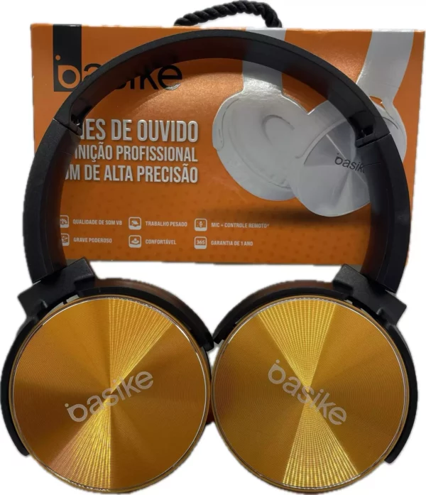 Fone de ouvido sem fio basike (Dourado,Branco e Preto)