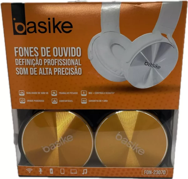 Fone de ouvido sem fio basike (Dourado,Branco e Preto)